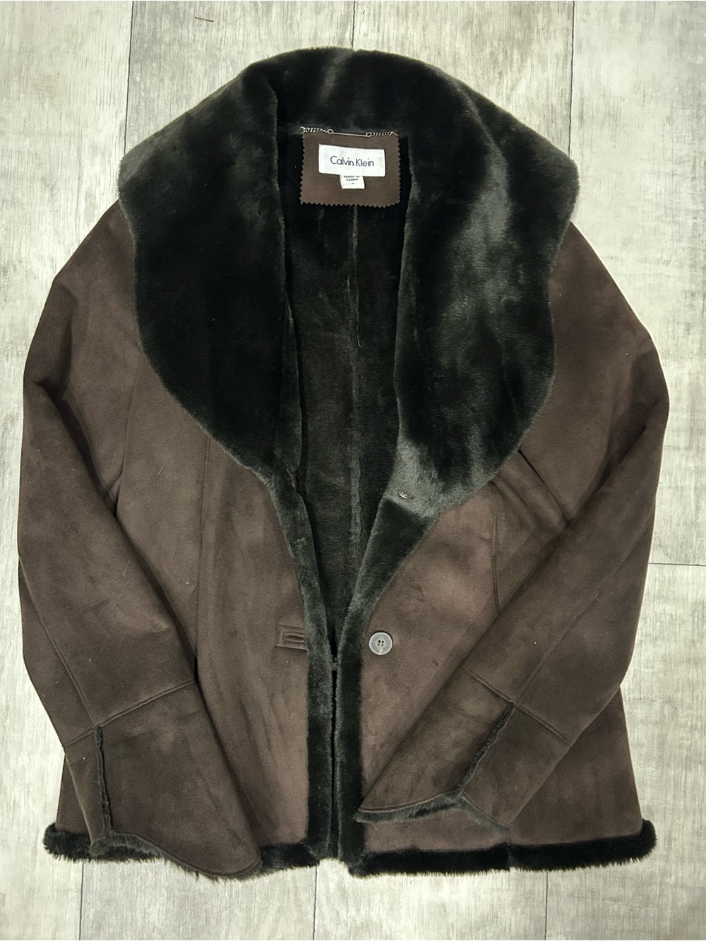 Calvin Klein Faux Suede Chocolate Brown Coat